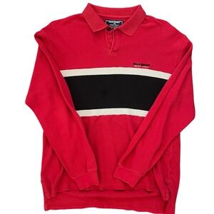 Authentic Vintage Polo Sport Ralph Lauren Red Black Knit Collar Tee Mens Sz L